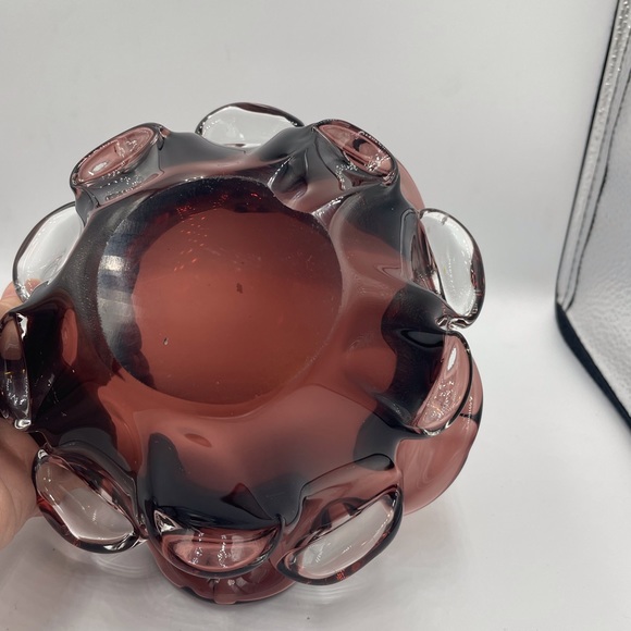 Vintage Mulberry Wine Clear Glass Pulled Ear Petals Ashtray/ Bowl - Picture 5 of 11